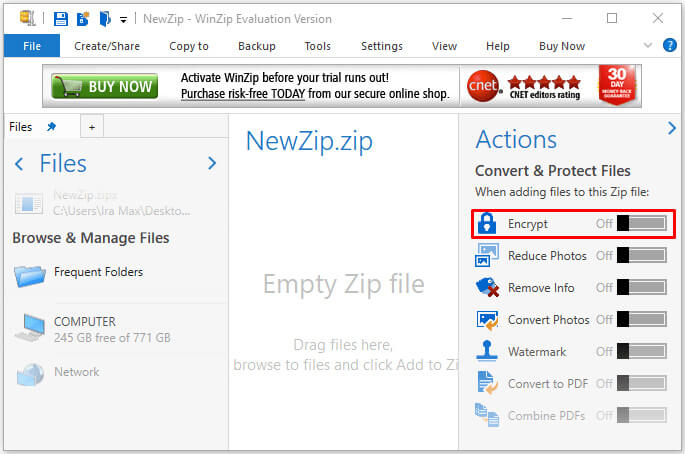  WinZip 加密Zip 檔案